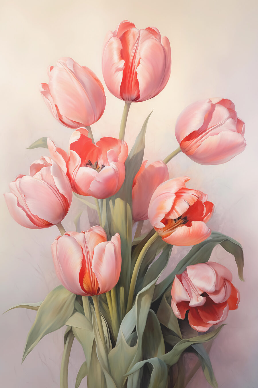 Schilderij van roze tulpen