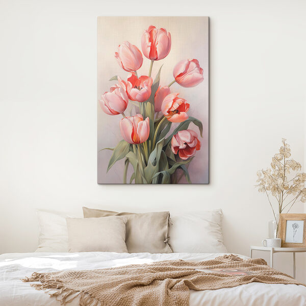 Schilderij van roze tulpen Schilderij van roze tulpen