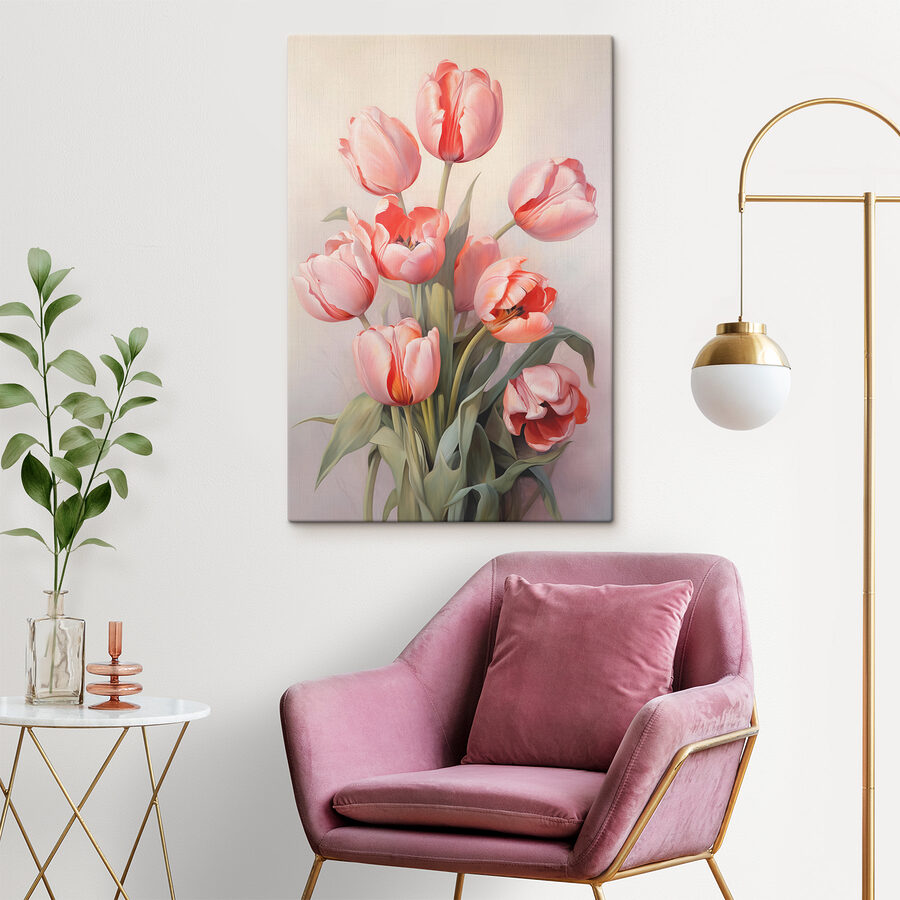 Schilderij van roze tulpen