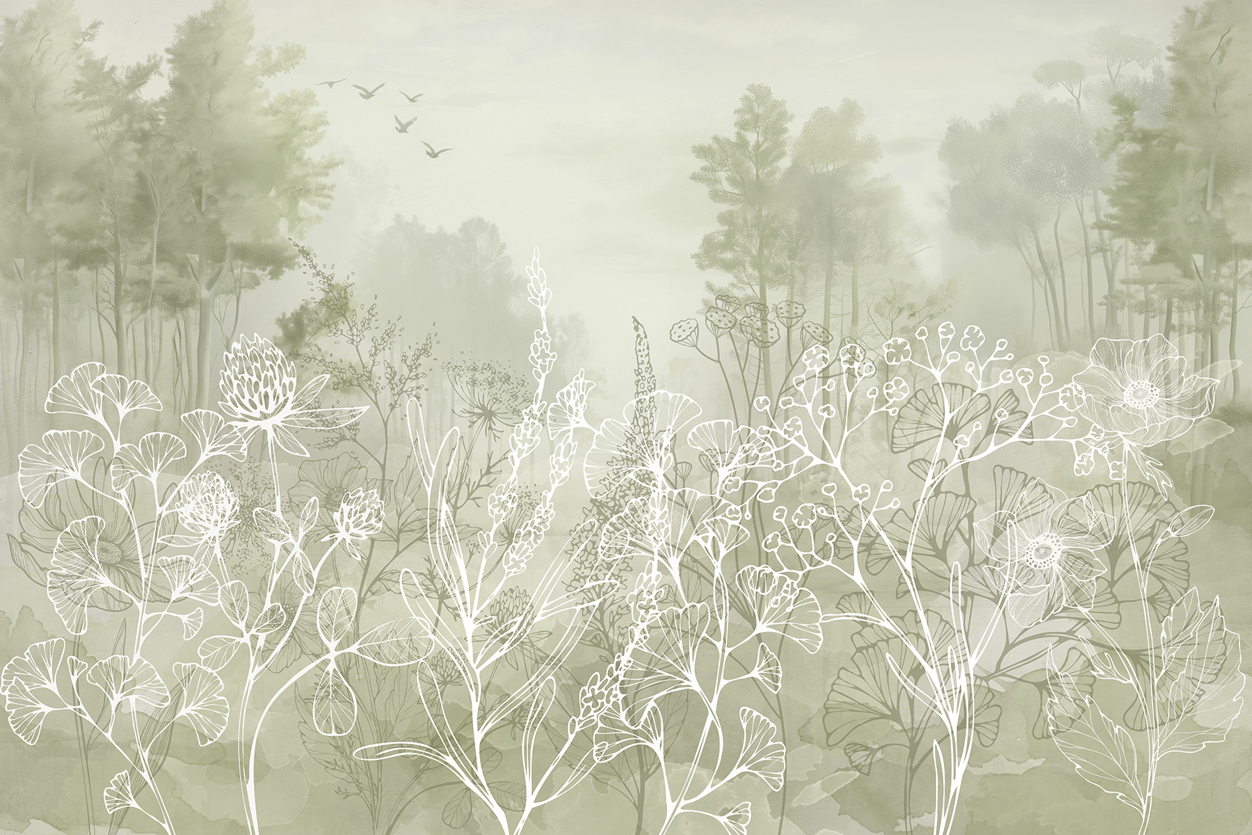 Drawing of plants and trees