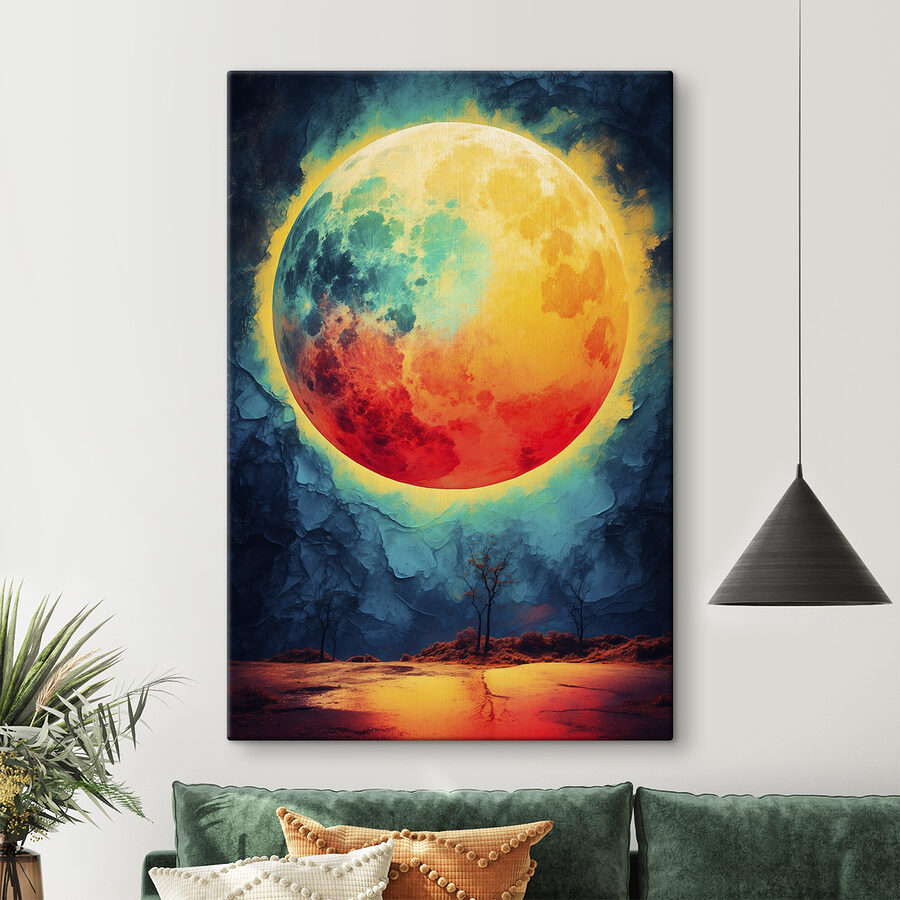 Canvas Schilderijen Rode en gele maan aan de hemel