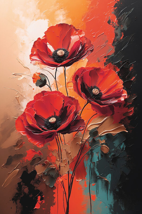 Schilderij van rode bloemen Schilderij van rode bloemen