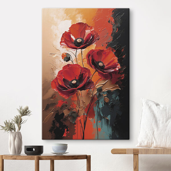 Schilderij van rode bloemen Schilderij van rode bloemen