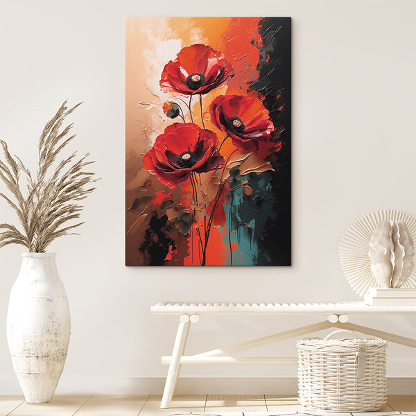 Schilderij van rode bloemen Schilderij van rode bloemen