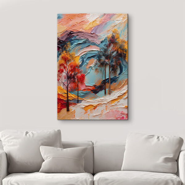 Painting of trees and colorful waves Painting of trees and colorful waves