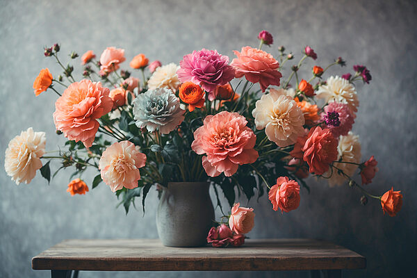 Vaas met bloemen op een tafel Vaas met bloemen op een tafel