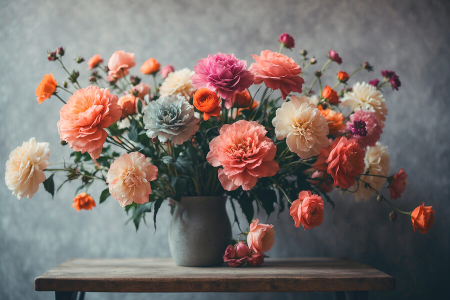 Vaas met bloemen op een tafel