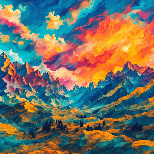 Kleurrijk berglandschap met wolken Kleurrijk berglandschap met wolken