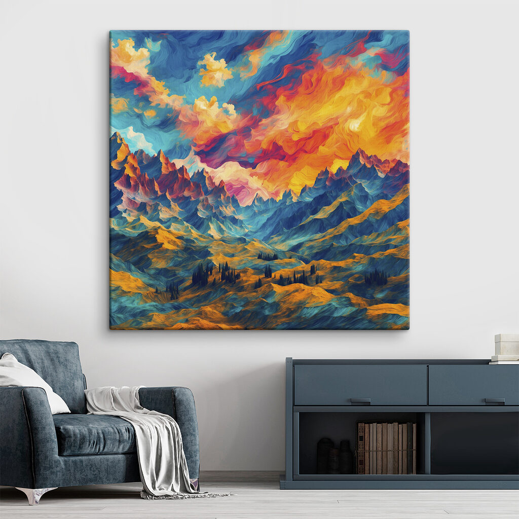 Colorful mountain landscape with clouds