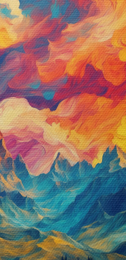 Colorful mountain landscape with clouds
