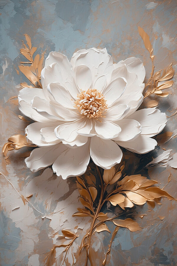 Witte bloem met metallic blad Witte bloem met metallic blad