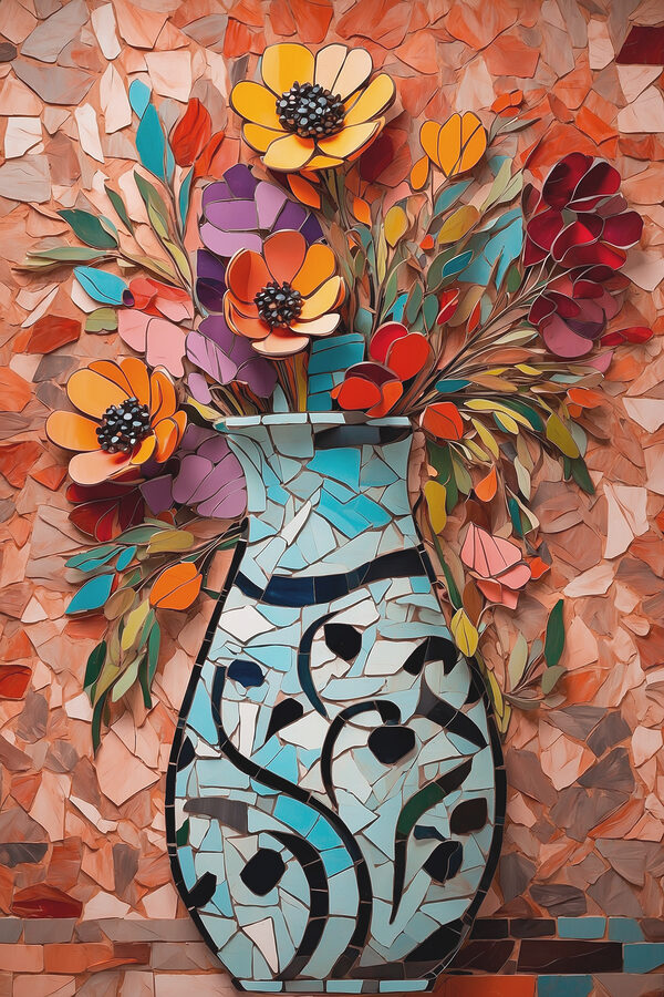 Mozaïek van bloemen in een vaas Mozaïek van bloemen in een vaas