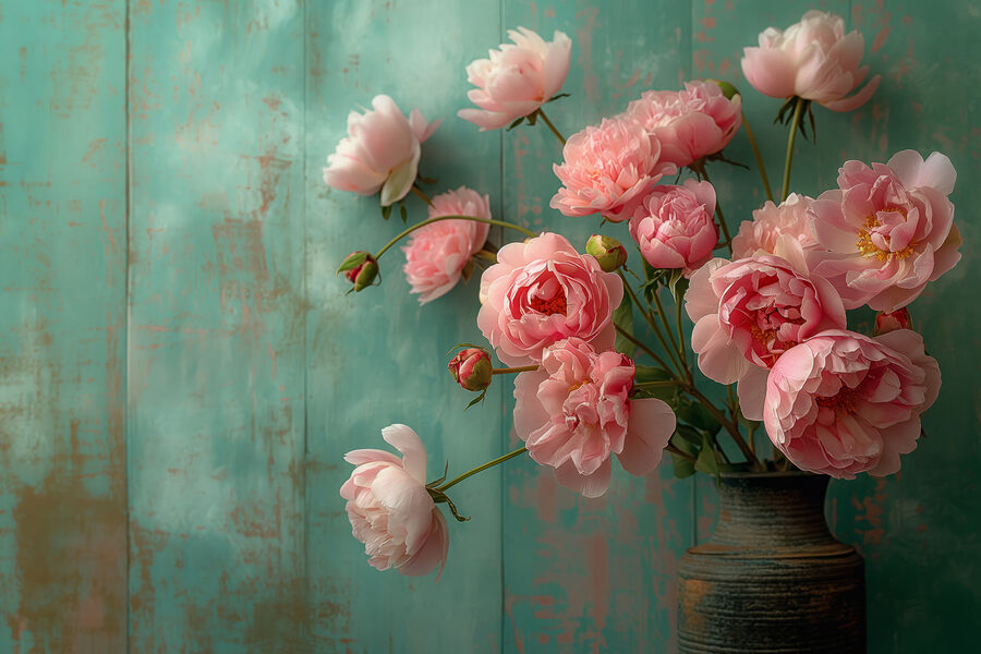 Vaas met roze bloemen