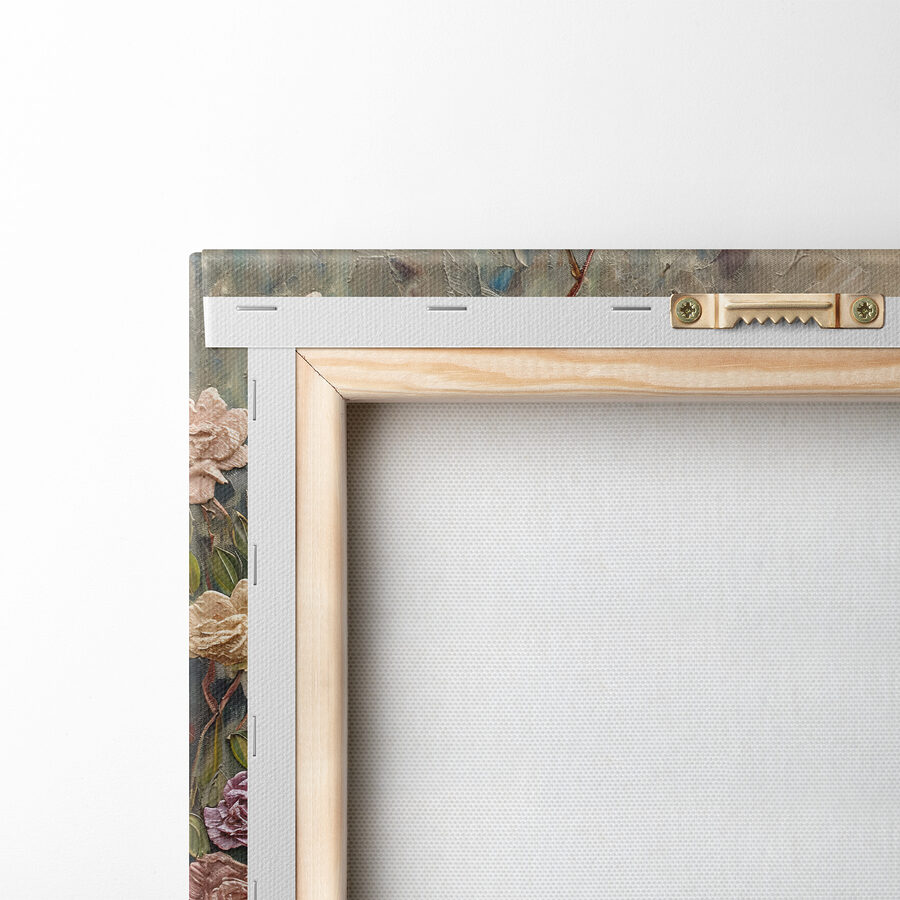 Schilderij van een pauw omringd door bloemen