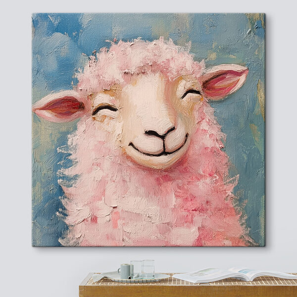 Schilderij van een roze schaap Schilderij van een roze schaap