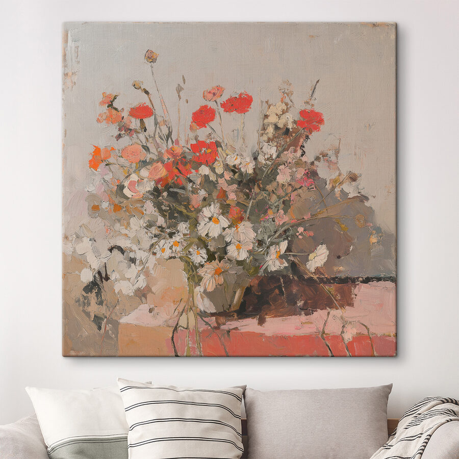 Schilderij van bloemen in een vaas