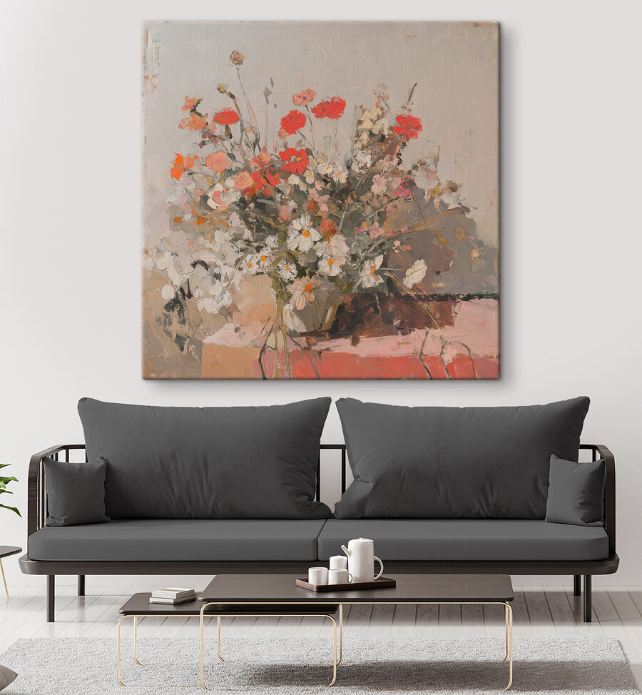 Schilderij van bloemen in een vaas