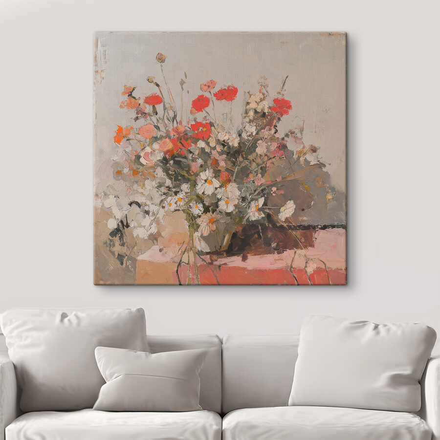 Schilderij van bloemen in een vaas