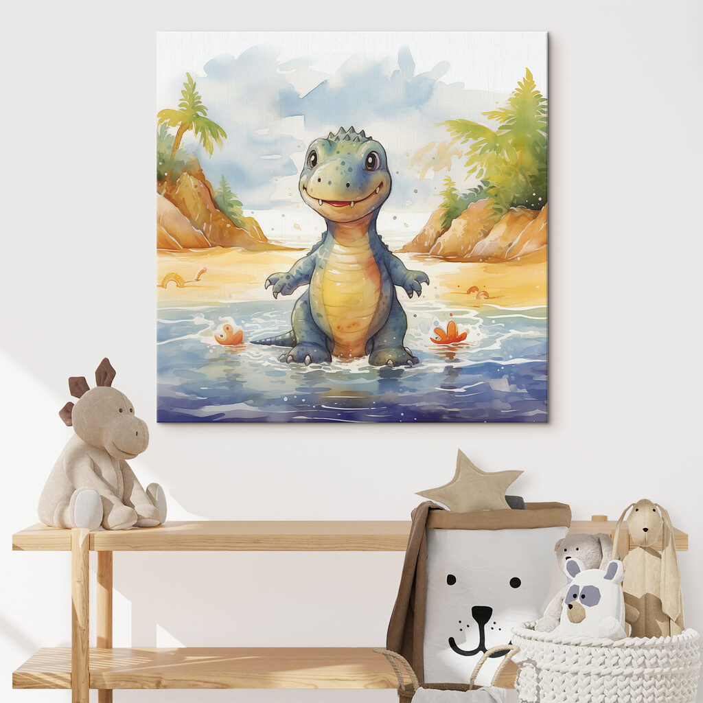 Cartoon of a dinosaur standing in water Cartoon of a dinosaur standing in water