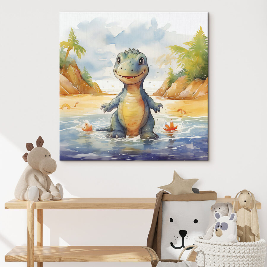Cartoon van een dinosaurus in water Cartoon van een dinosaurus in water
