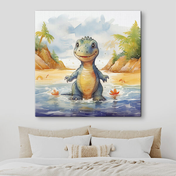 Cartoon van een dinosaurus in water Cartoon van een dinosaurus in water