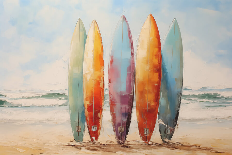 Groep surfplanken op een strand