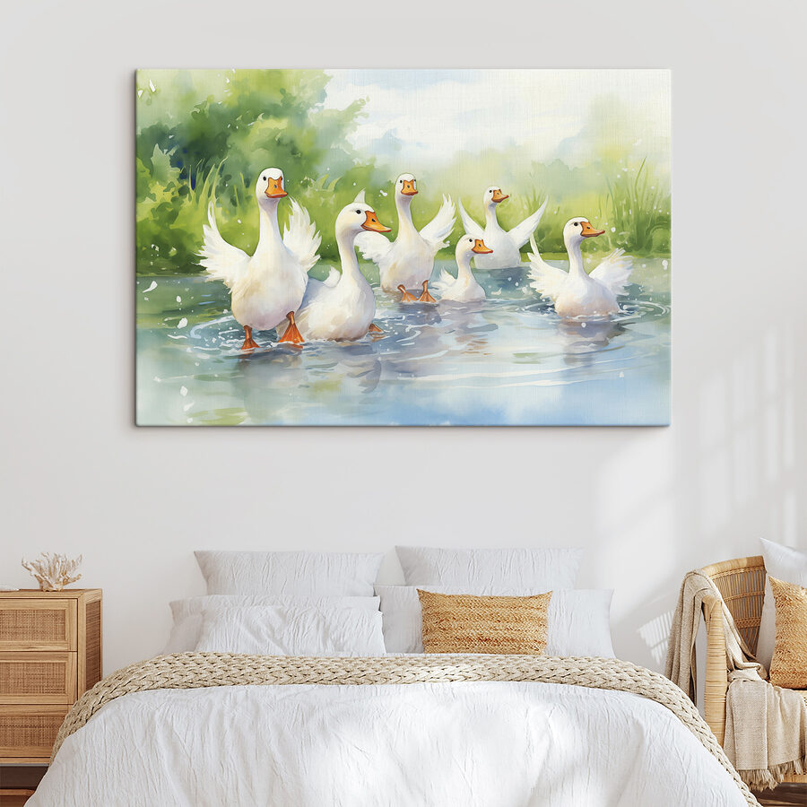 Groep witte eenden zwemmend in water