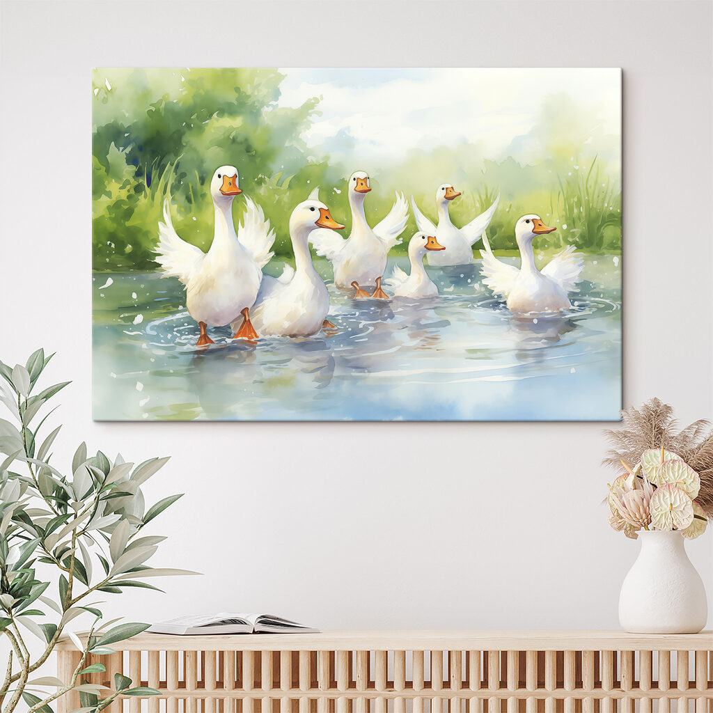 Group of white ducks swimming in water