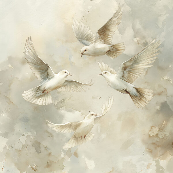 Groep witte vogels vliegend in de lucht Groep witte vogels vliegend in de lucht