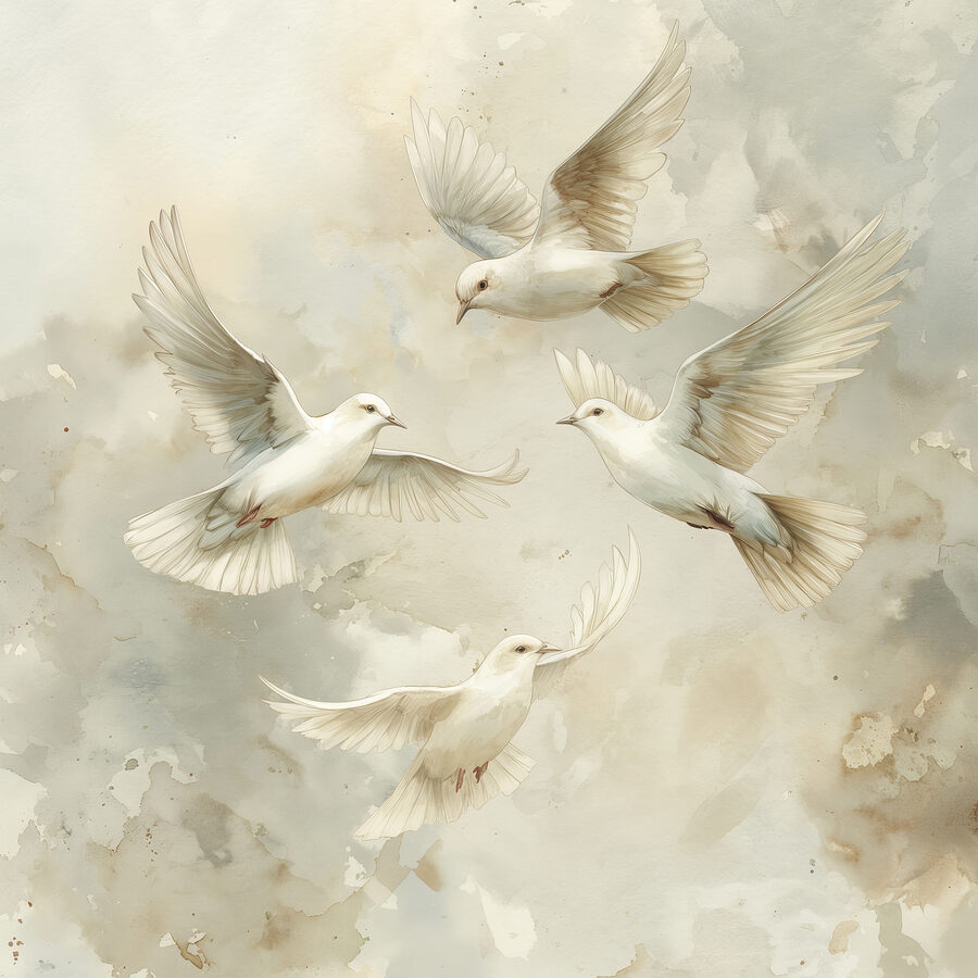 Groep witte vogels vliegend in de lucht