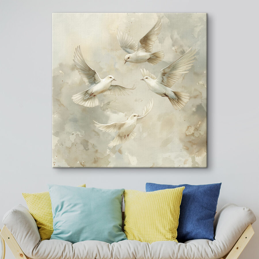 Groep witte vogels vliegend in de lucht