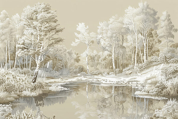 Rivier met bomen en sneeuw Rivier met bomen en sneeuw