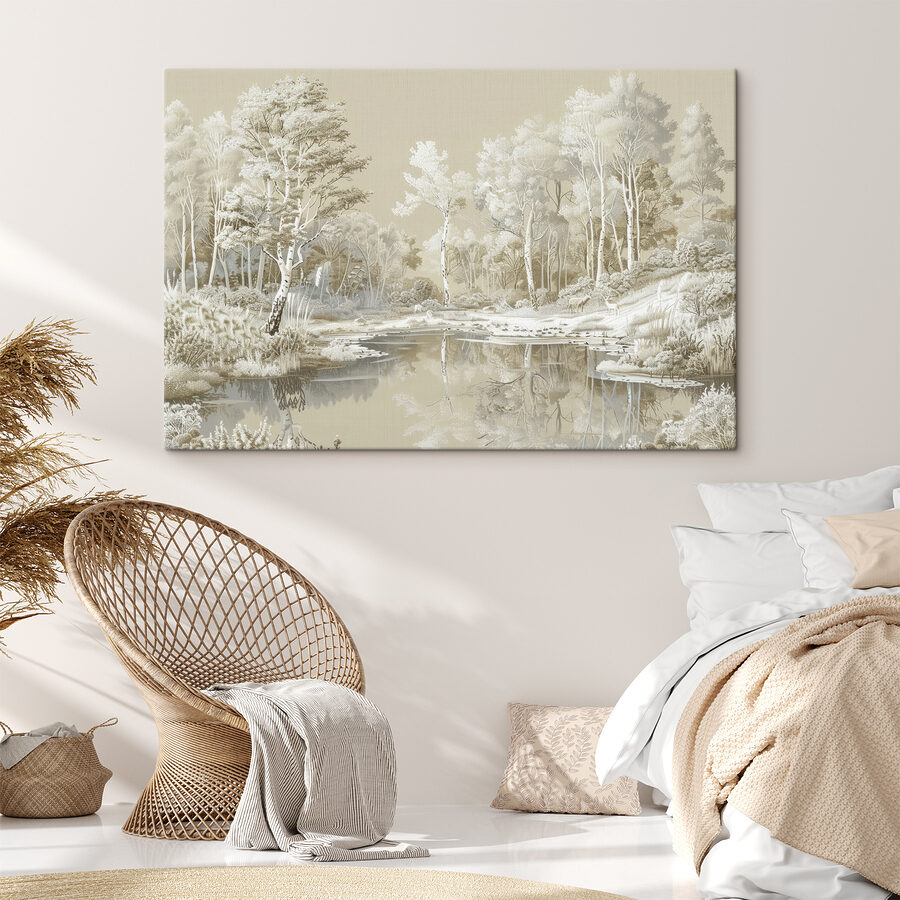 Rivier met bomen en sneeuw