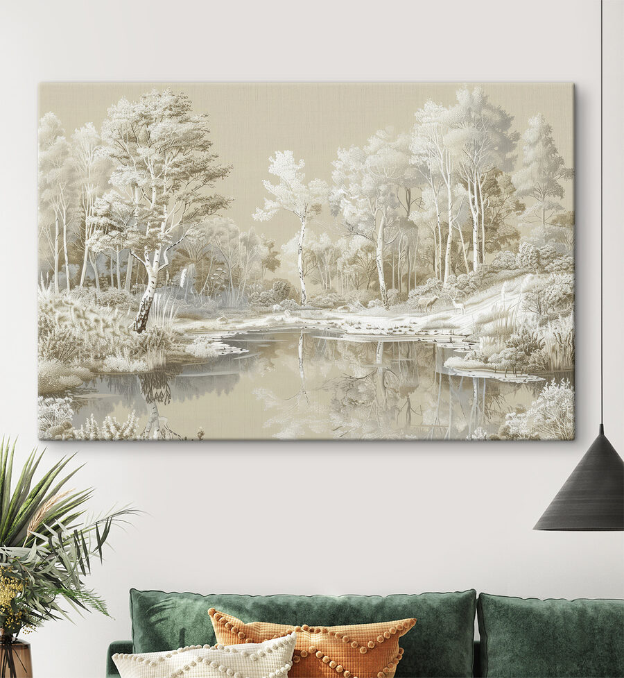 Rivier met bomen en sneeuw