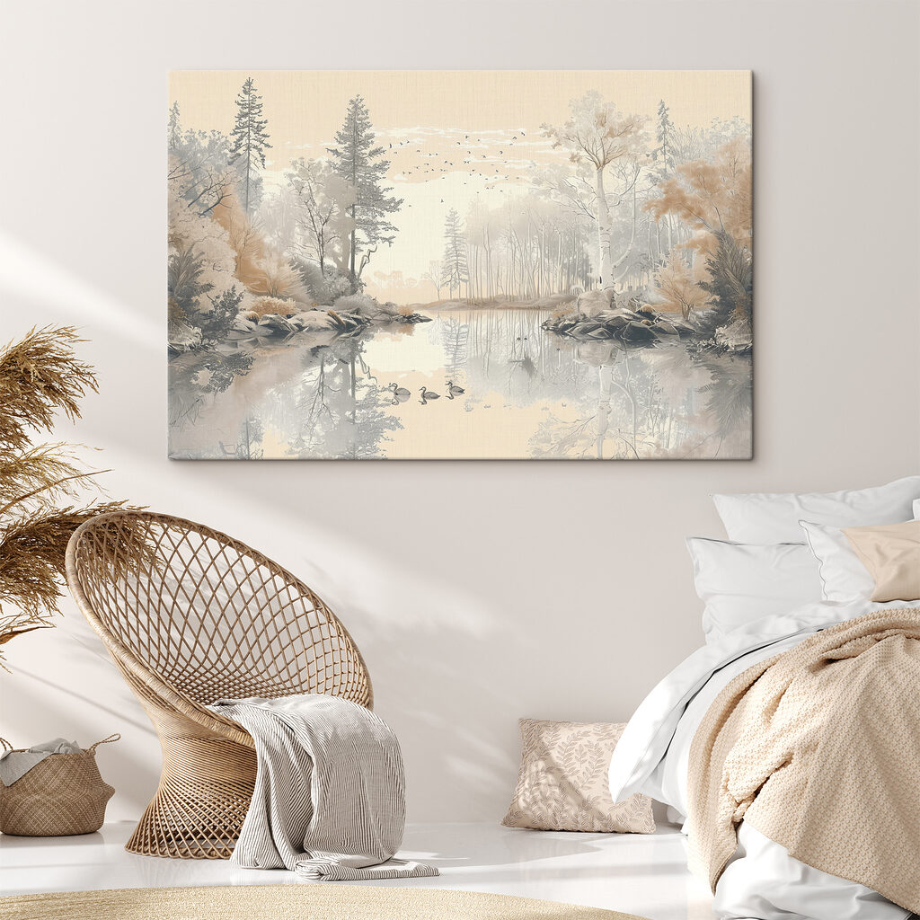 Lake with trees and birds Lake with trees and birds