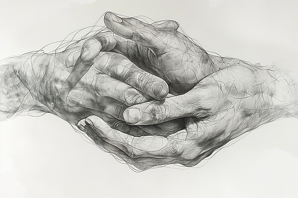 Tekening van twee handen Tekening van twee handen
