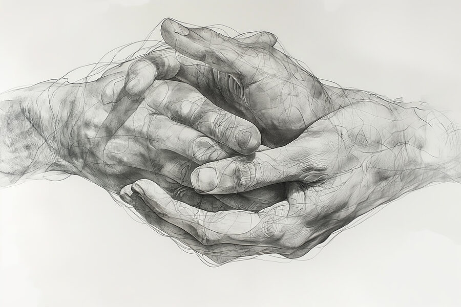 Tekening van twee handen
