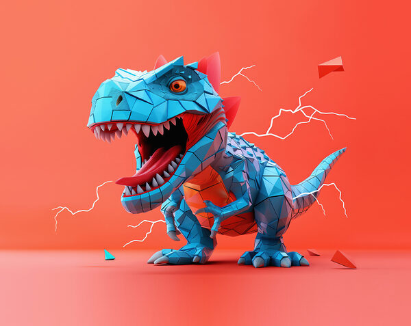 Blauwe dinosaurus met bliksem die eruit komt Blauwe dinosaurus met bliksem die eruit komt