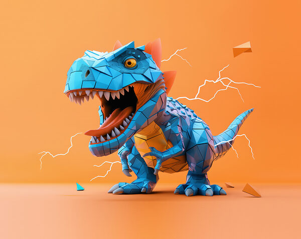 Blauwe dinosaurus met bliksem die eruit komt Blauwe dinosaurus met bliksem die eruit komt