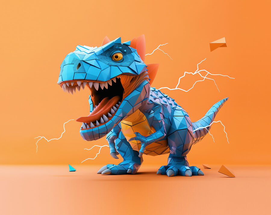 Blauwe dinosaurus met bliksem die eruit komt Blauwe dinosaurus met bliksem die eruit komt