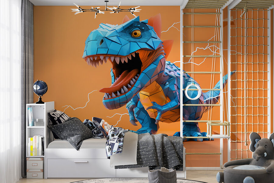 Blauwe dinosaurus met bliksem die eruit komt Blauwe dinosaurus met bliksem die eruit komt