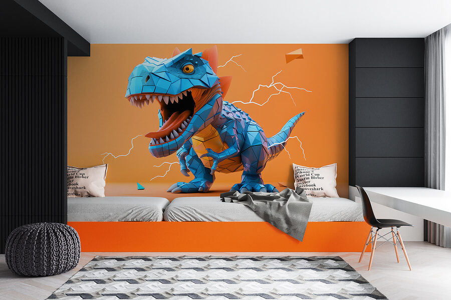Blauwe dinosaurus met bliksem die eruit komt Blauwe dinosaurus met bliksem die eruit komt