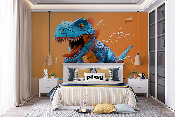 Blauwe dinosaurus met bliksem die eruit komt Blauwe dinosaurus met bliksem die eruit komt