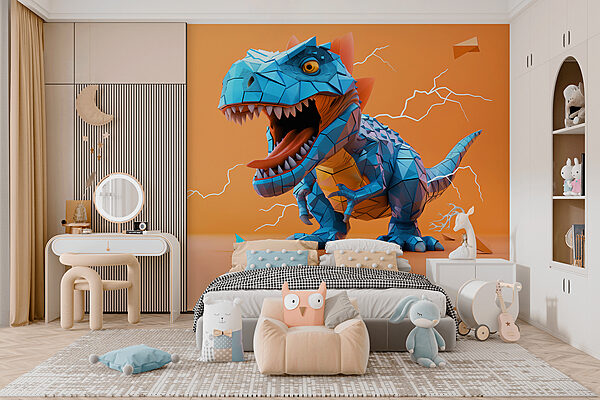 Blauwe dinosaurus met bliksem die eruit komt Blauwe dinosaurus met bliksem die eruit komt