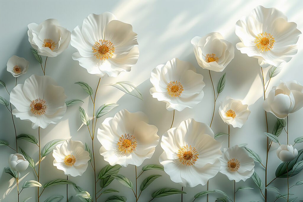 Groep witte bloemen met groene bladeren Groep witte bloemen met groene bladeren