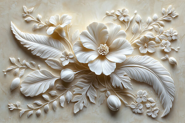 Witte bloem en bladeren Witte bloem en bladeren