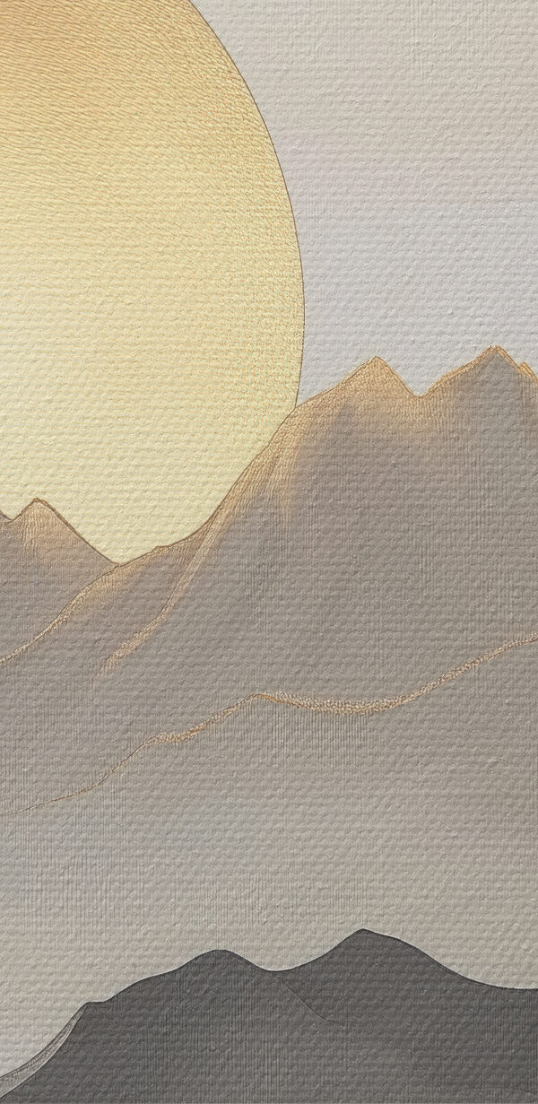 Schilderij van bergen en de zon Schilderij van bergen en de zon