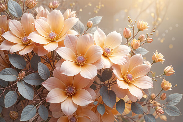 Groep bloemen met bladeren Groep bloemen met bladeren