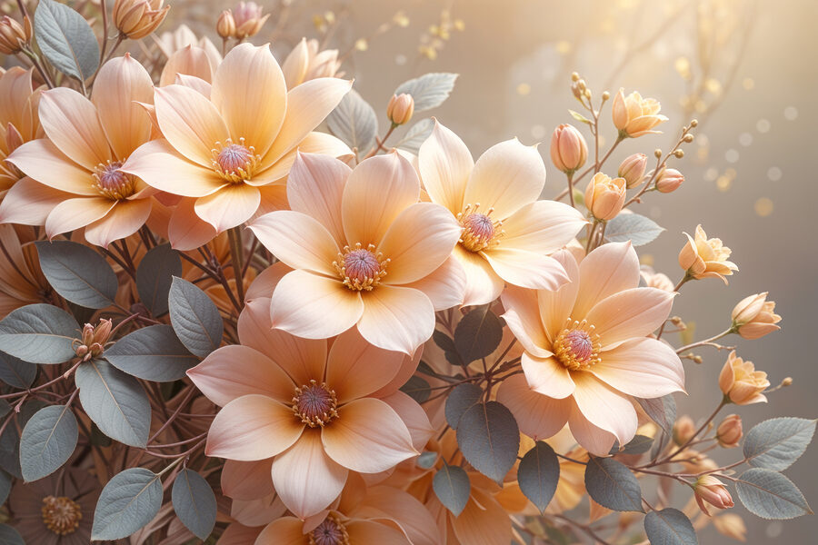 Groep bloemen met bladeren