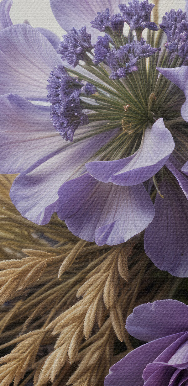 Boeket van paarse bloemen en tarwe Boeket van paarse bloemen en tarwe